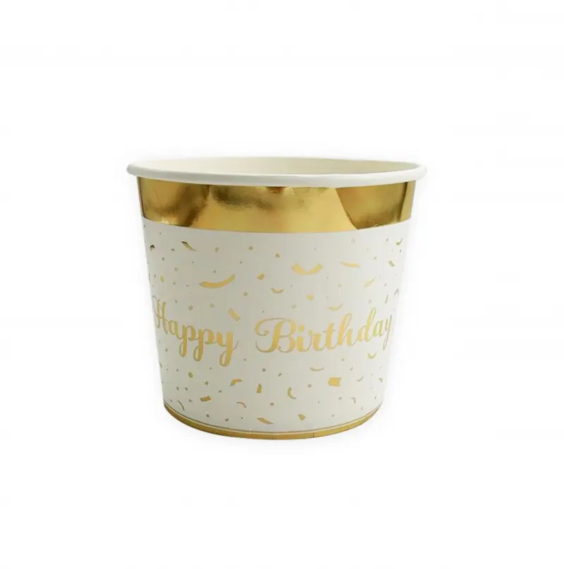כוס קאפקייקס קרטון לאפייה HAPPY BIRTHDAY - לבן בעיטור זהב