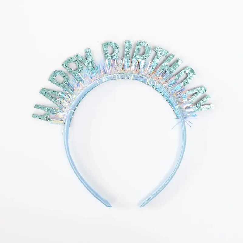 קשת יום הולדת שמח לראש - פרנזים כחול טורקיז - HAPPY BIRTHDAY