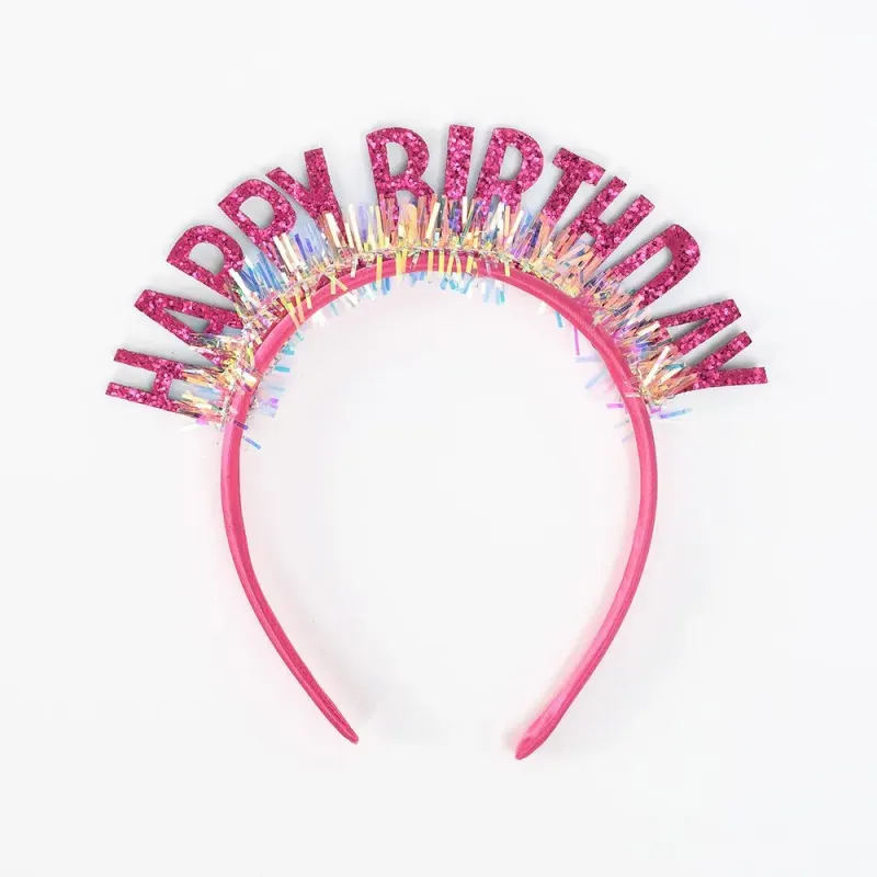 קשת יום הולדת שמח לראש - פרנזים ורוד פוקסיה - HAPPY BIRTHDAY