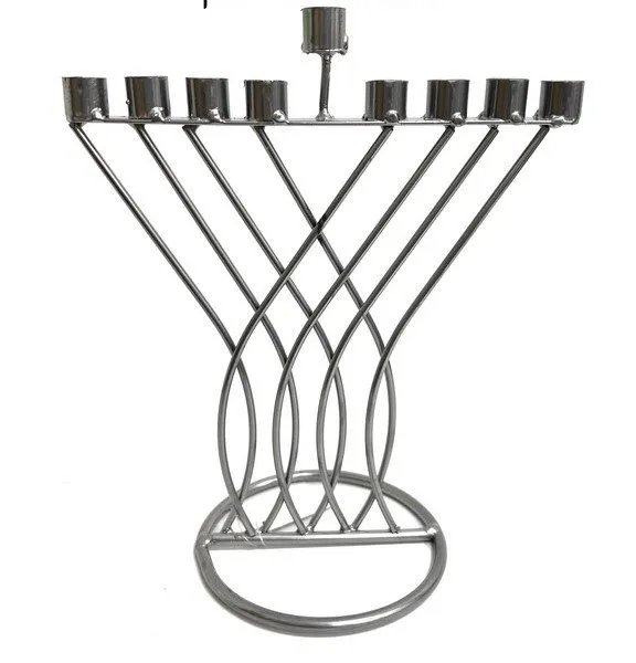 חנוכיה דמוי נבל מפוארת ממתכת - צבע כסף