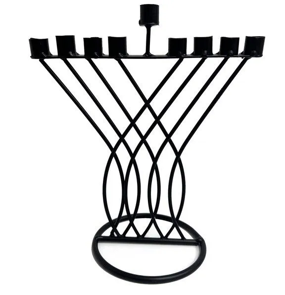 חנוכיה דמוי נבל מפוארת ממתכת - צבע שחור