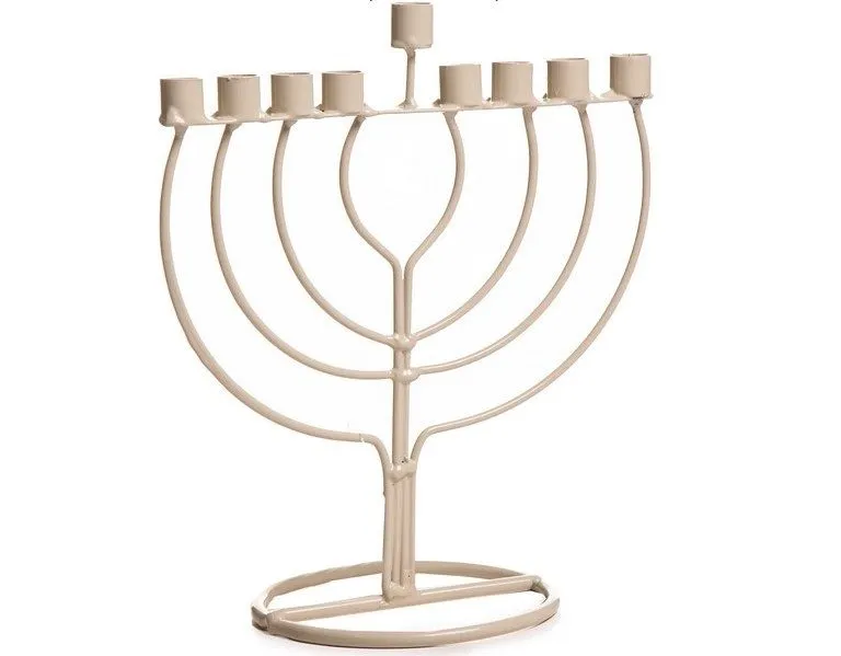 חנוכיה עגולה מפוארת ממתכת - צבע קרם