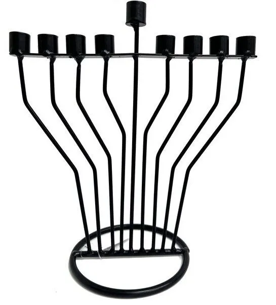חנוכית פסים מוארכת מפוארת ממתכת - צבע שחור