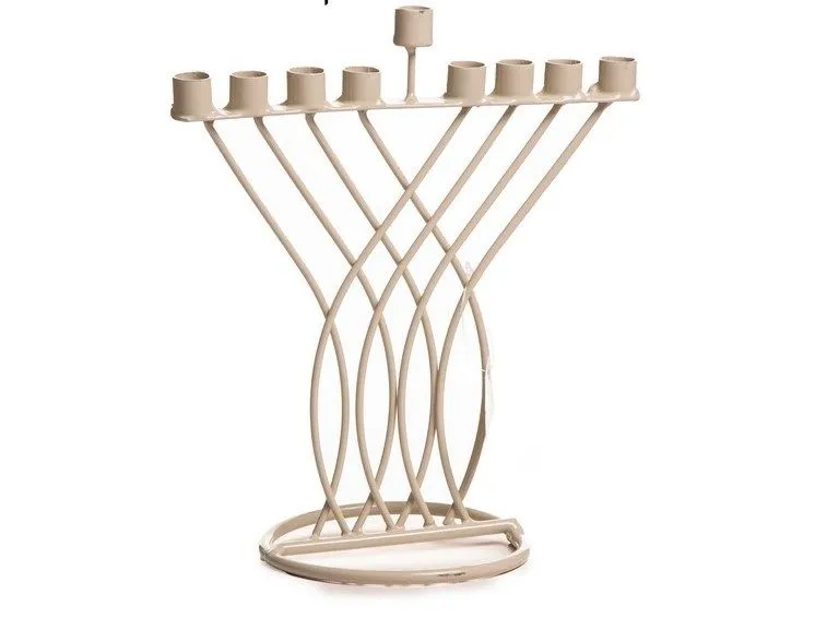 חנוכיה דמוי נבל מפוארת ממתכת - צבע קרם