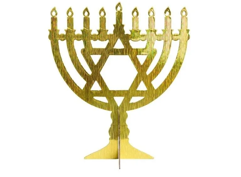 חנוכיית זהב יוקרתית לקישוט מרכז שולחן ערב הדלקת נרות חנוכה גובה 43 ס"מ