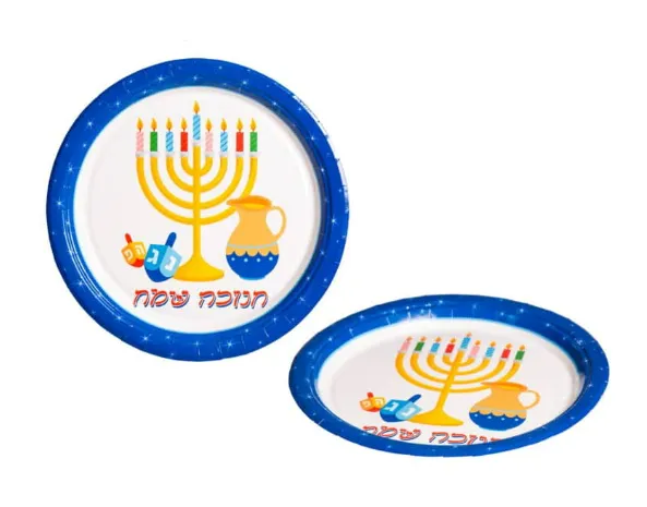 מארז 10 צלחות נייר 23 ס”מ חנוכה שמח