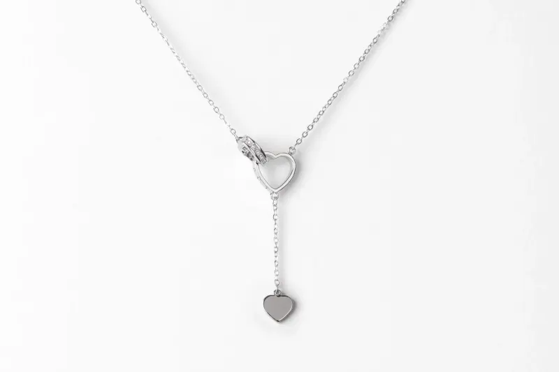 שרשרת ציפוי כסף תליון לב LOVE עם אבנים