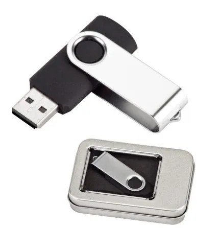 דיסק און קי (USB) עם עיצוב מתכתי מסתובב וקופסת מתכת 64 גיגה בייט