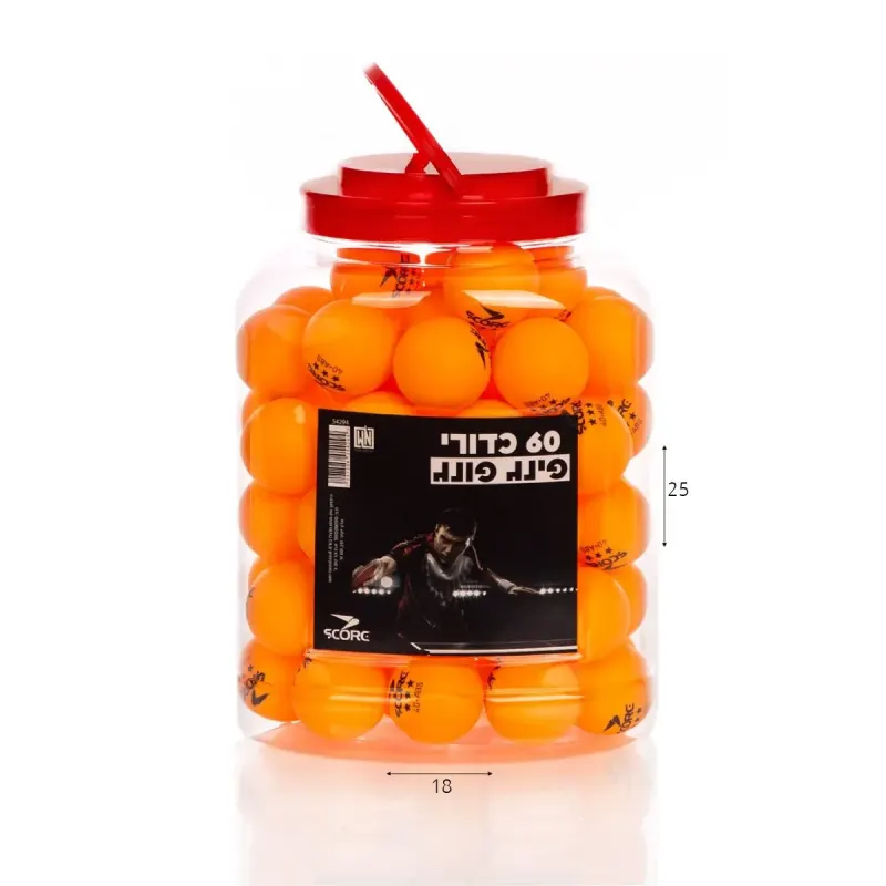 כדורי פינג פונג כתומים מקצועיים - 60 יחידות בדלי