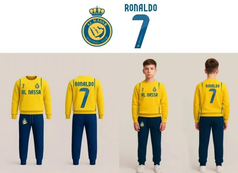 חליפת כדורגל פוטר לילדים בעיצוב Al Nassr | Ronaldo 7 - רונאלדו
