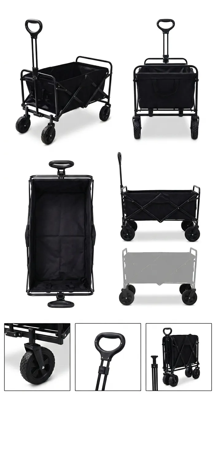 עגלת קמפינג ענקית שחורה מתקפלת מותג HOMEWARE גלגלים גדולים