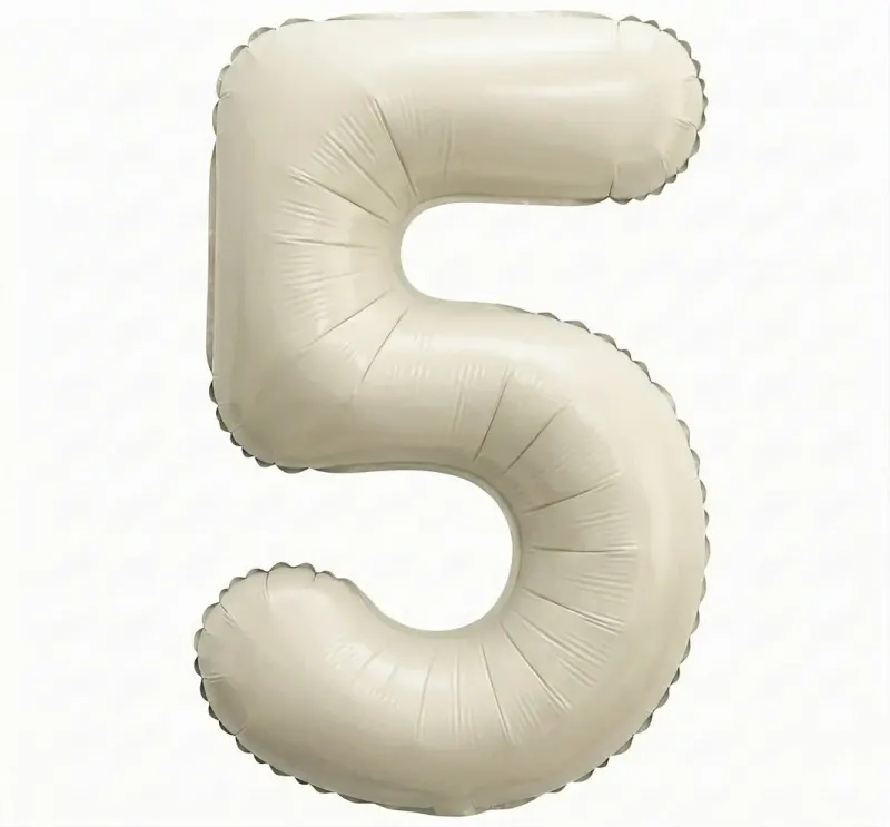 בלון ספרה 5 - לבן חול כרום 34 אינץ׳