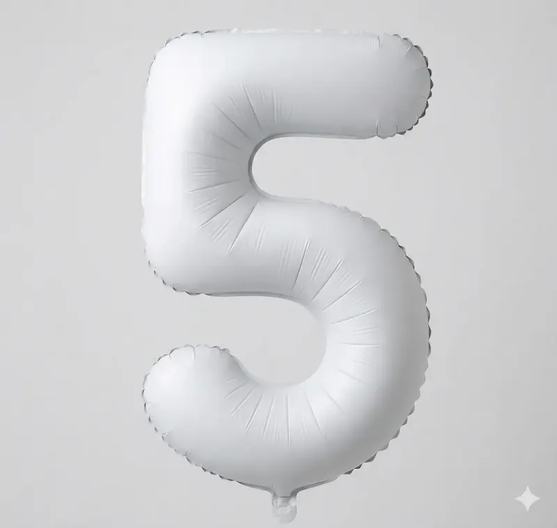 בלון ספרה 5 - לבן מט 34 אינץ׳
