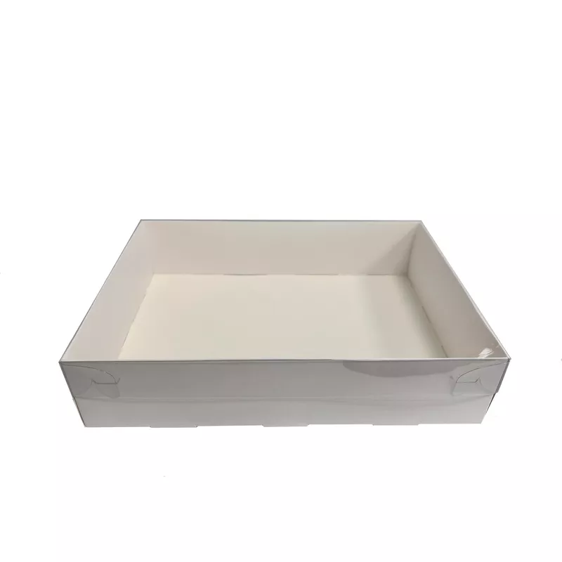 קופסת קרטון לבן 35/25/8 ס"מ- מכסה PVC -מכסה חיצוני