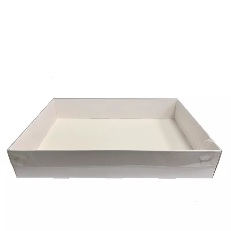 קופסת קרטון לבן 45/30/8 ס"מ- מכסה PVC -מכסה חיצוני