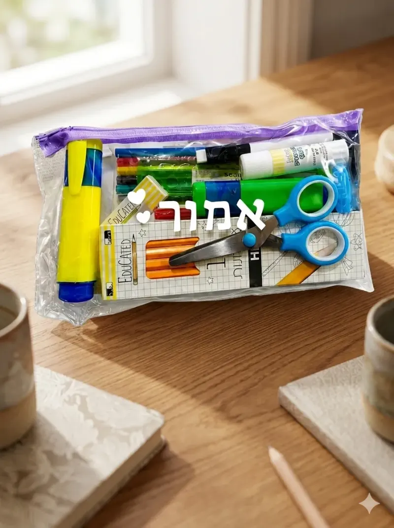 קלמר כיתה א כיתה ב כיתה ג מארז מכשירי כתיבה פרימיום עם מיתוג 72/12 – שילוב מושלם של סדר, סטייל ואיכות (25X13 ס"מ)