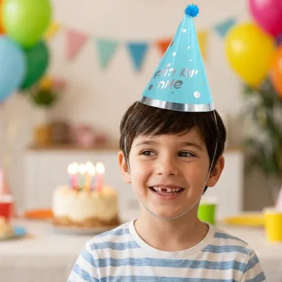 חוגגים בתכלת: סט 6 כובעי "יום הולדת שמח" ענקיים (20 ס"מ)