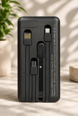 סוללת גיבוי 10,000mAh עם כבלים מובנים 4 ב-1 לטעינה נוחה ומהירה