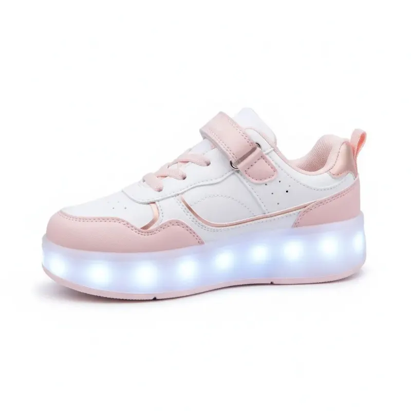 נעליים עם גלגלים לילדים ותאורת LED – ורוד בהיר, מידה 29 | GLOW ROLL