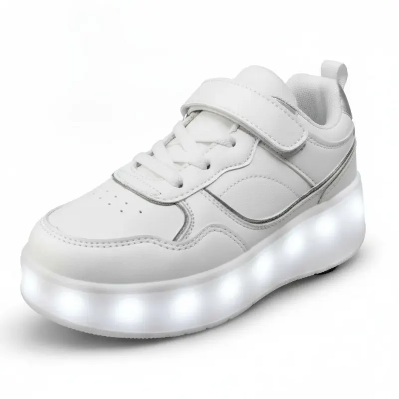 נעליים עם גלגלים לילדים ותאורת LED – לבן, מידה 29 | GLOW ROLL