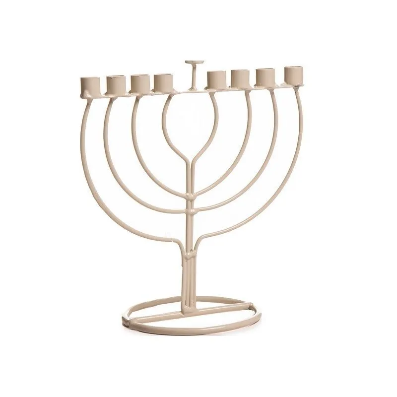 חנוכייה מתכת קרם קלאסית 20 ס"מ | חנוכיית מתכת