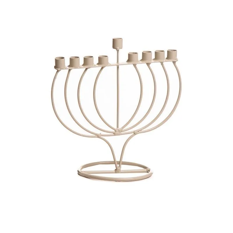 חנוכייה מתכת קרם פסים 20 ס"מ | חנוכיית מתכת