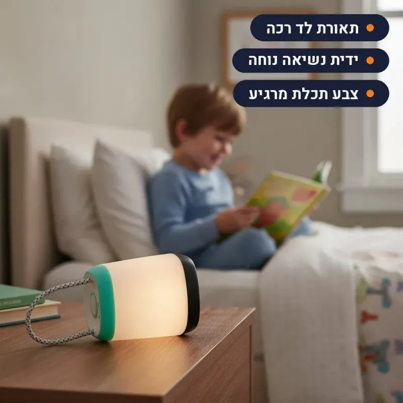 עששית מנורת לילה לילדים עם ידית חבל ותאורת לד – תכלת
