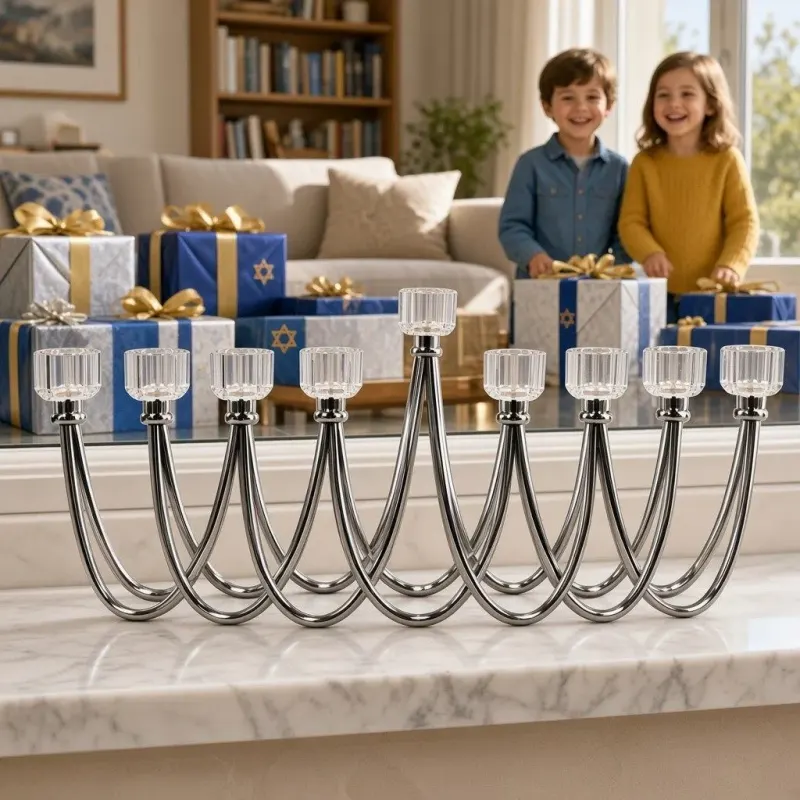 חנוכייה כסף אליה 22 על 6.5 על 52.5 סמ