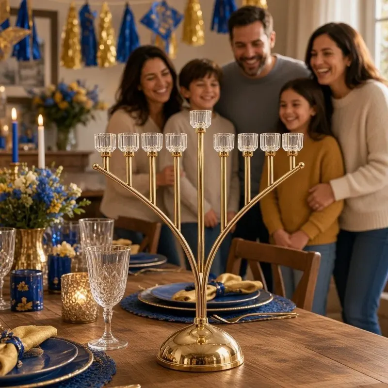 חנוכייה זהב מוריה 46 על 16 על 41 סמ