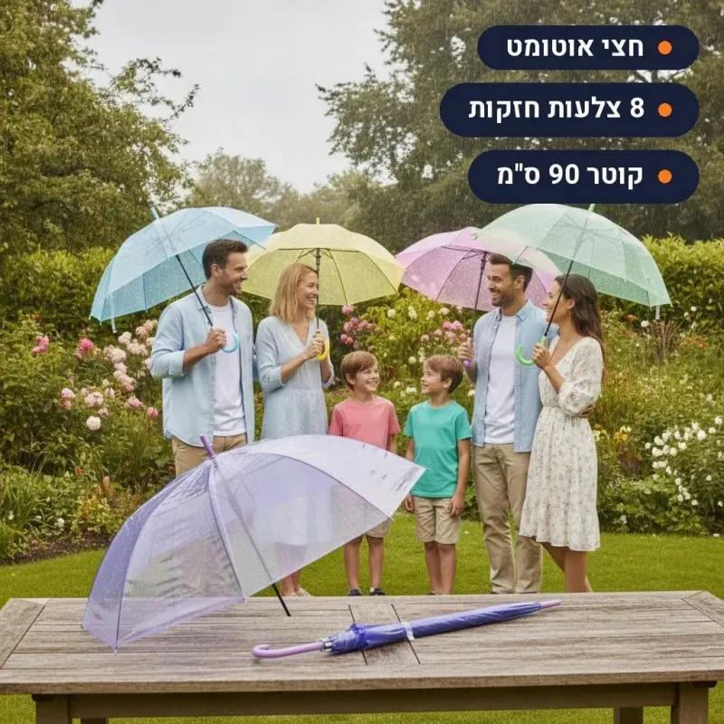 מטריה שקופה מארז 12 מעורב לאירועים חצי אוטומט 90 סמ