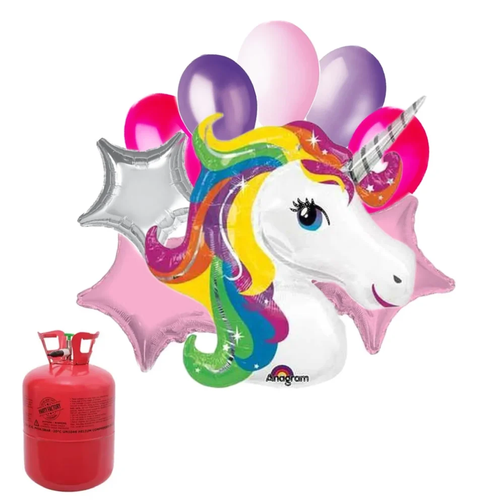 סט הליום ובלונים - חד קרן צבעוני