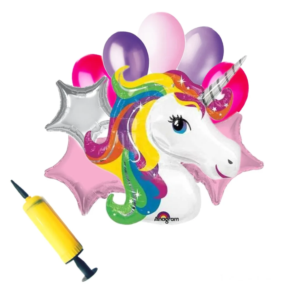 סט בלונים ומשאבה - חד קרן צבעוני