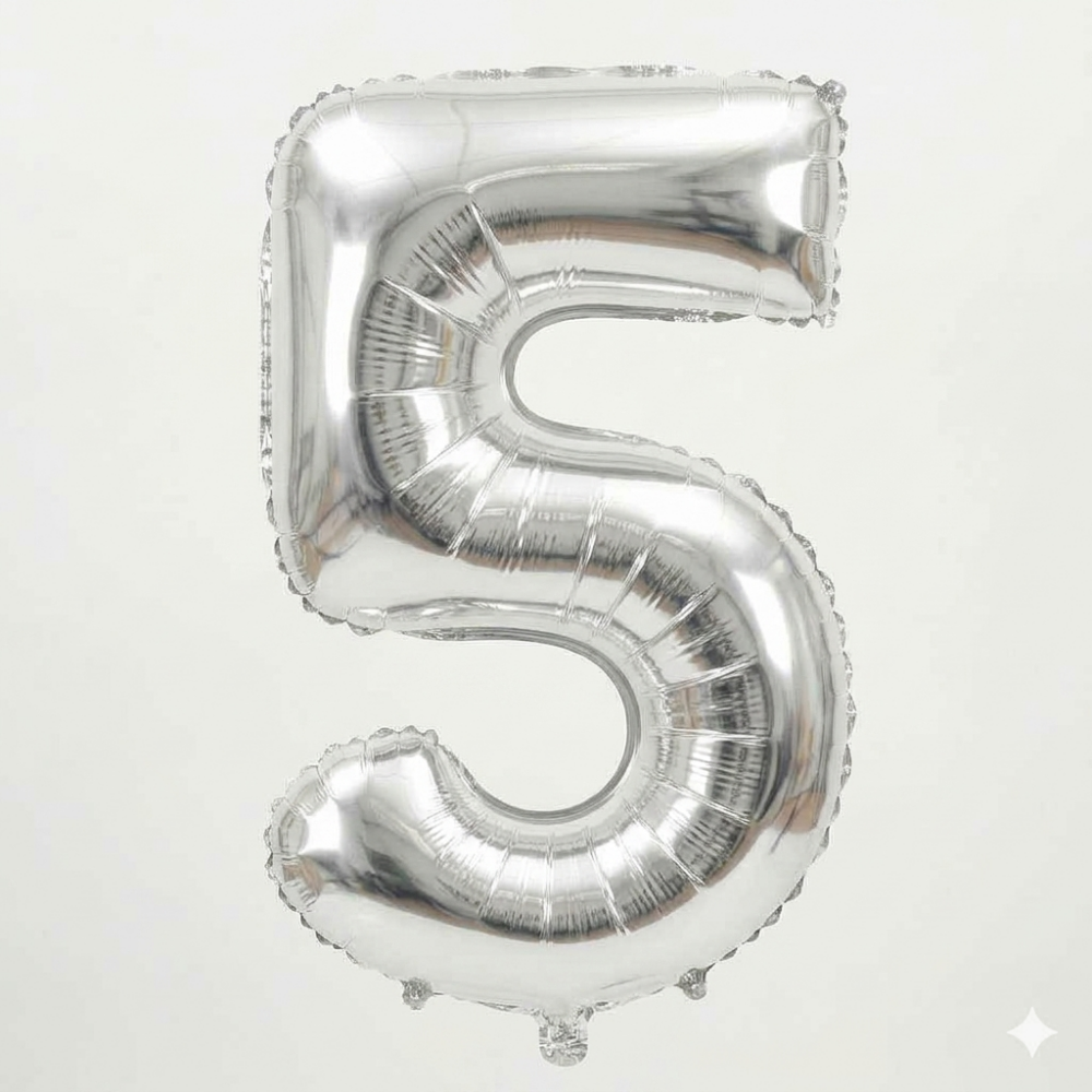 בלון ספרה 5 - כסף 34 אינץ'