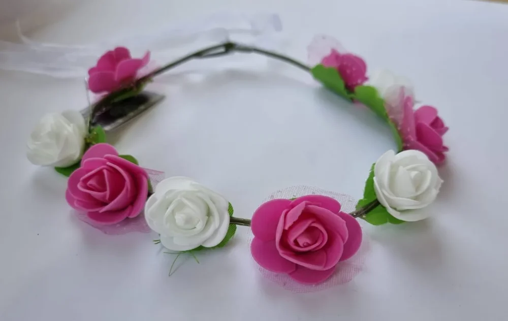 זר לראש - לבן וורוד פוקסיה