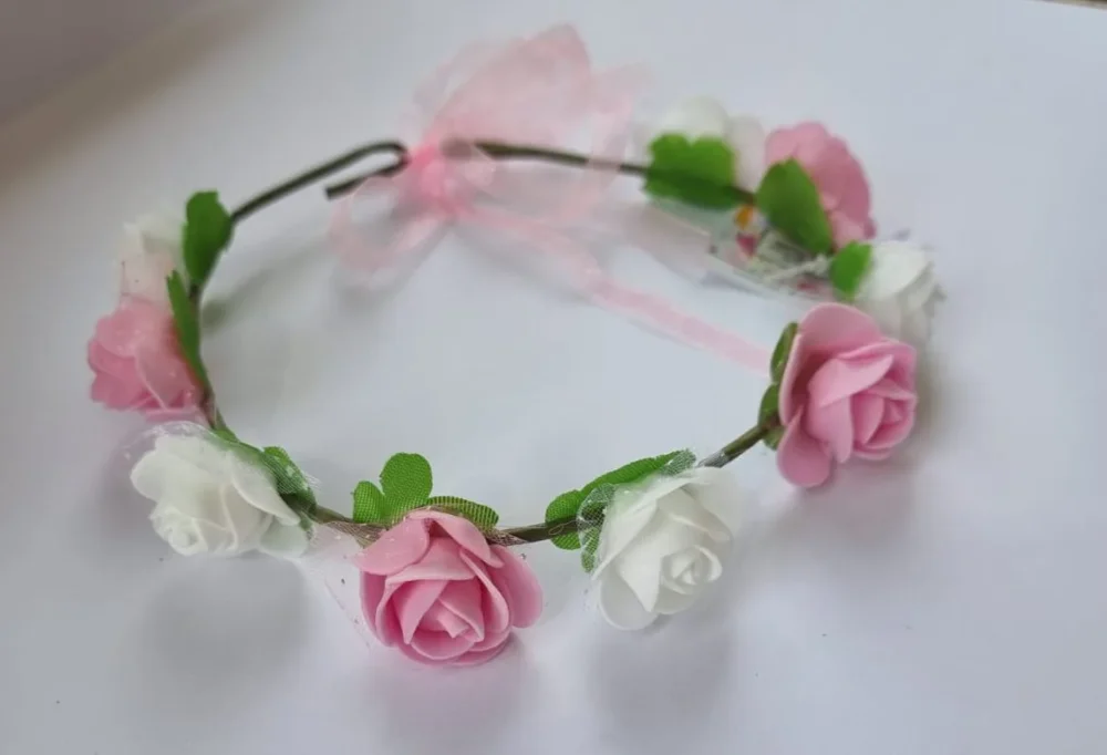 זר לראש - לבן וורוד בייבי עם טול