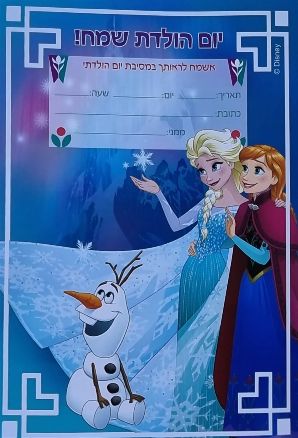 הזמנת יום הולדת אנה ואלזה