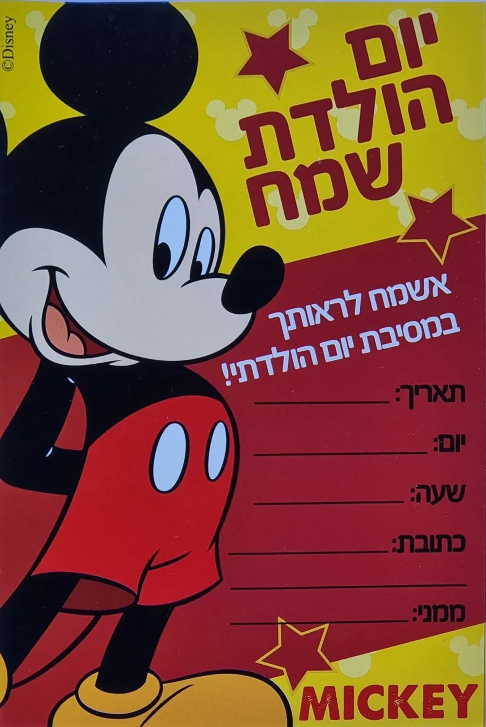 הזמנת יום הולדת מיקי