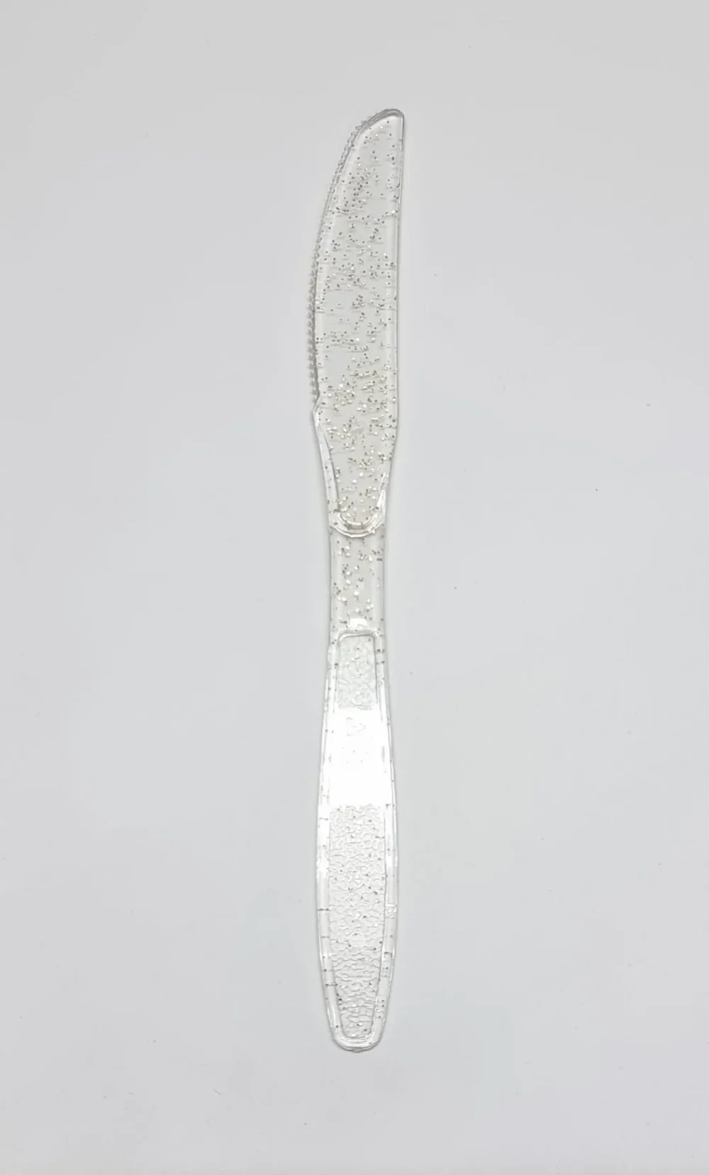 סכין חד פעמי קשיח - שקוף עם נצנצים זהב