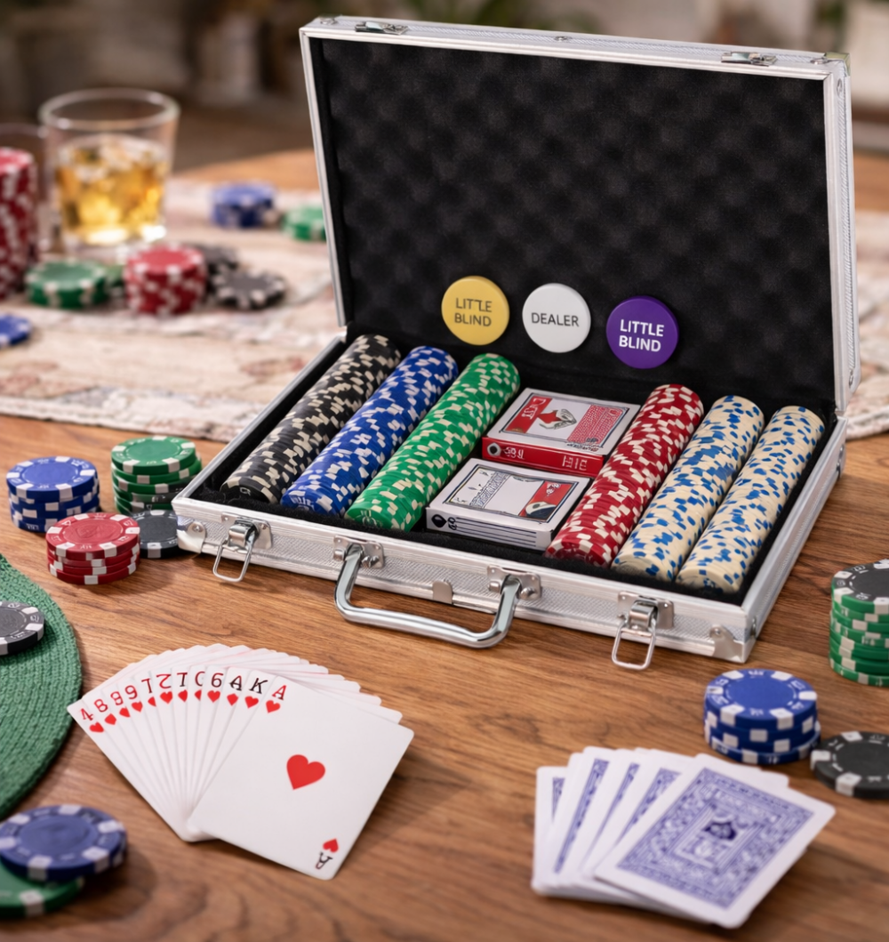 מזוודת פוקר אלומיניום 300 ז׳יטונים – סט Texas Hold’em מקצועי