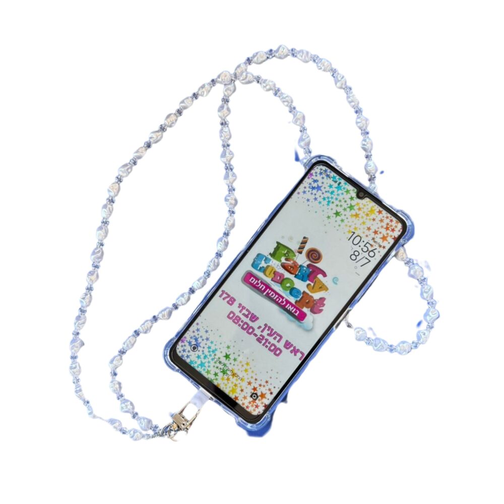 שרשרת פנינים לבנים לפלאפון ללא דבק! - מתאים לכל סוגי הפלאפונים