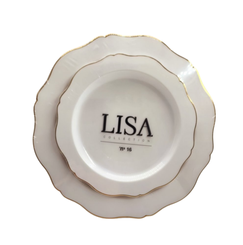 סט צלחות יוקרתיות דגם LISA - בצבע לבן עם עיטורי זהב