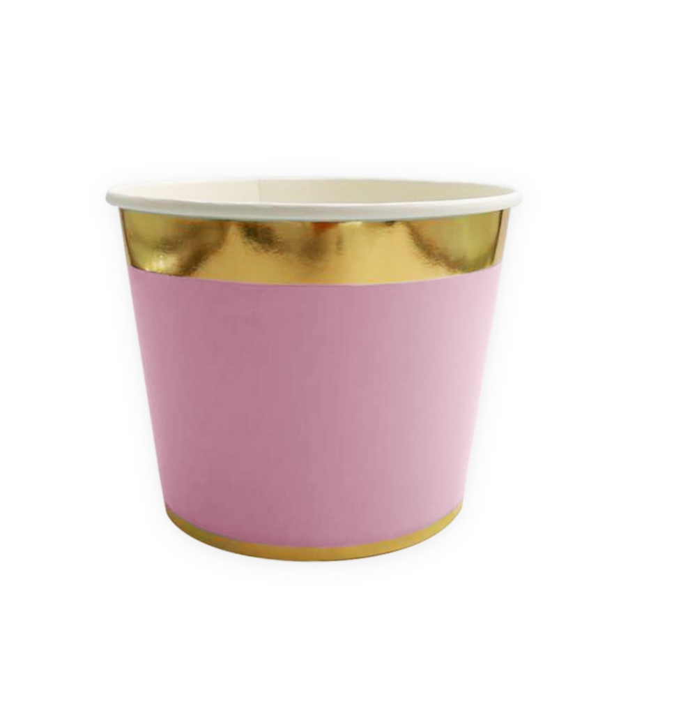 כוס קאפקייקס קרטון לאפייה - ורוד בייבי בעיטור זהב