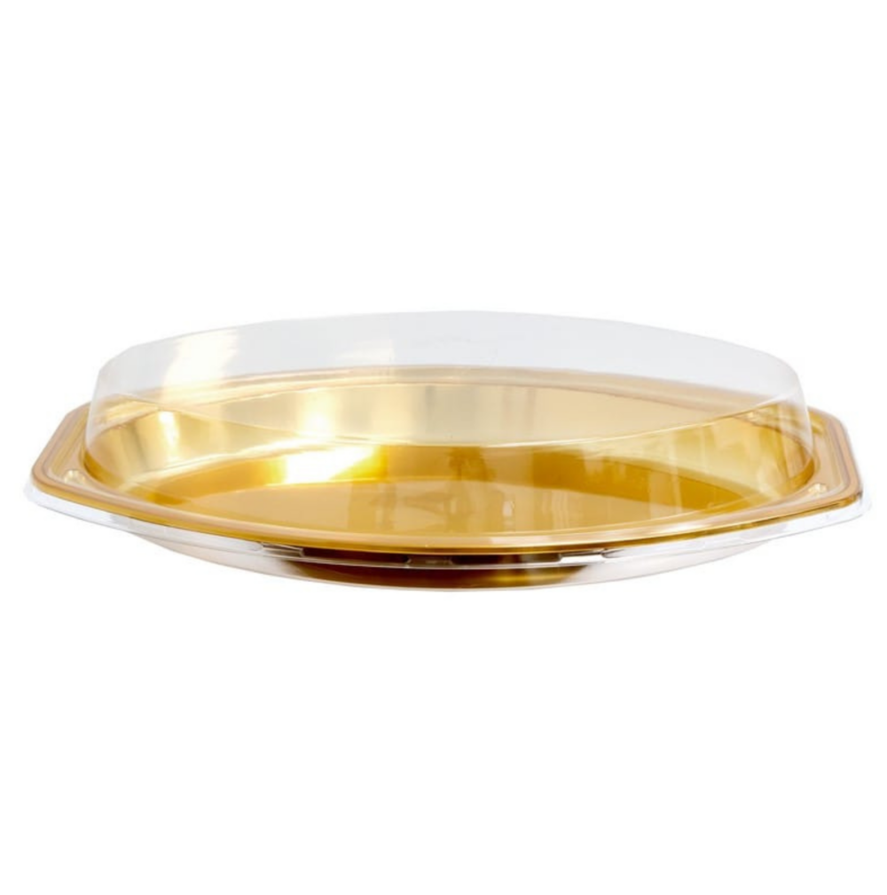 מארז מגשי אובלי זהב יוקרתיים עם מכסה שקוף 41/28/7.8 ס"מ