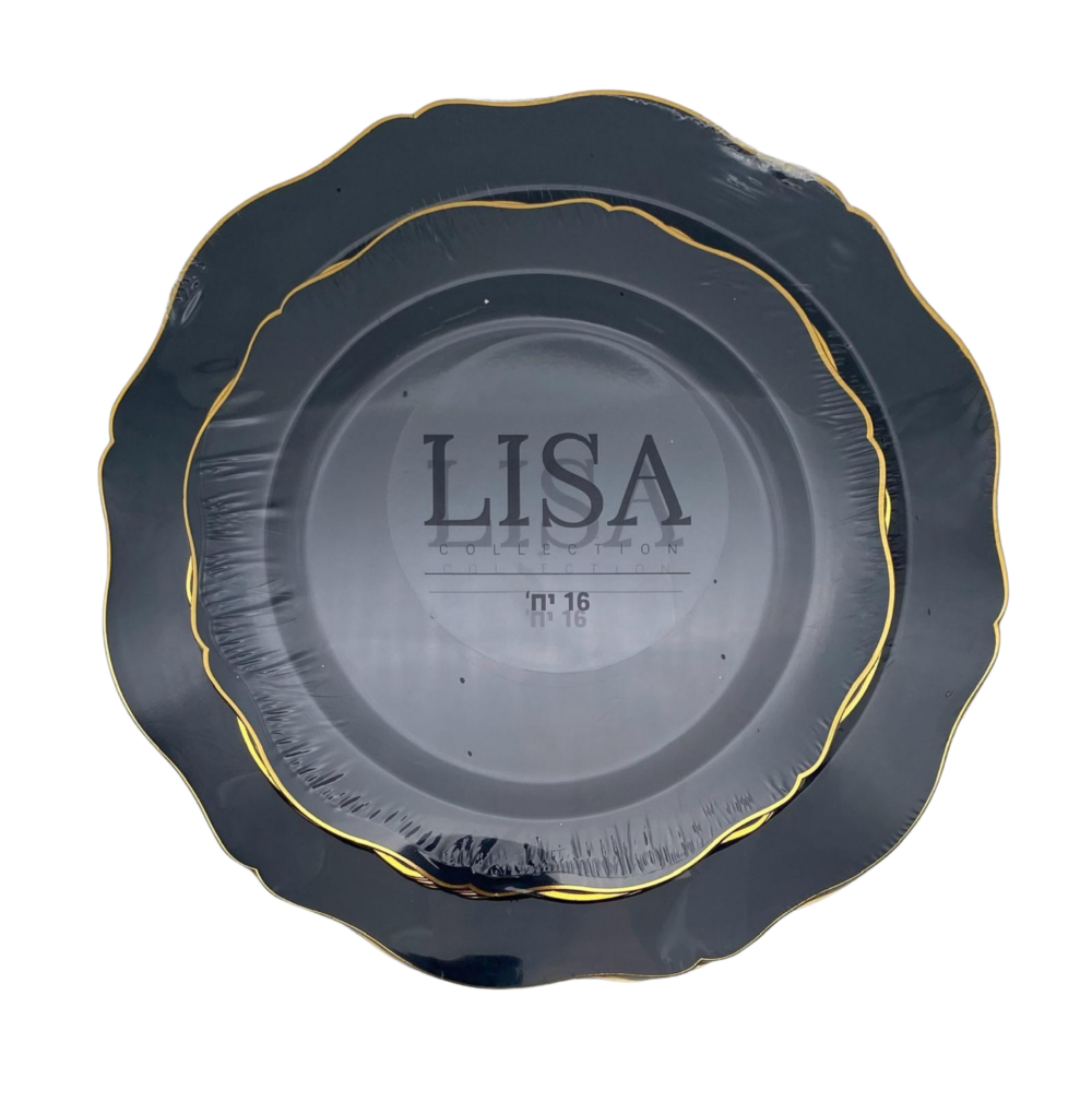 סט צלחות יוקרתיות דגם LISA - בצבע שחור עם עיטורי זהב