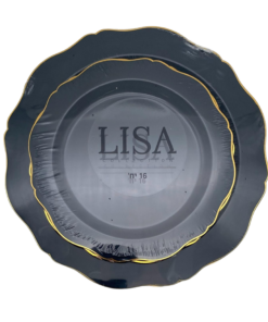 סט צלחות יוקרתיות דגם LISA – בצבע שחור עם עיטורי זהב