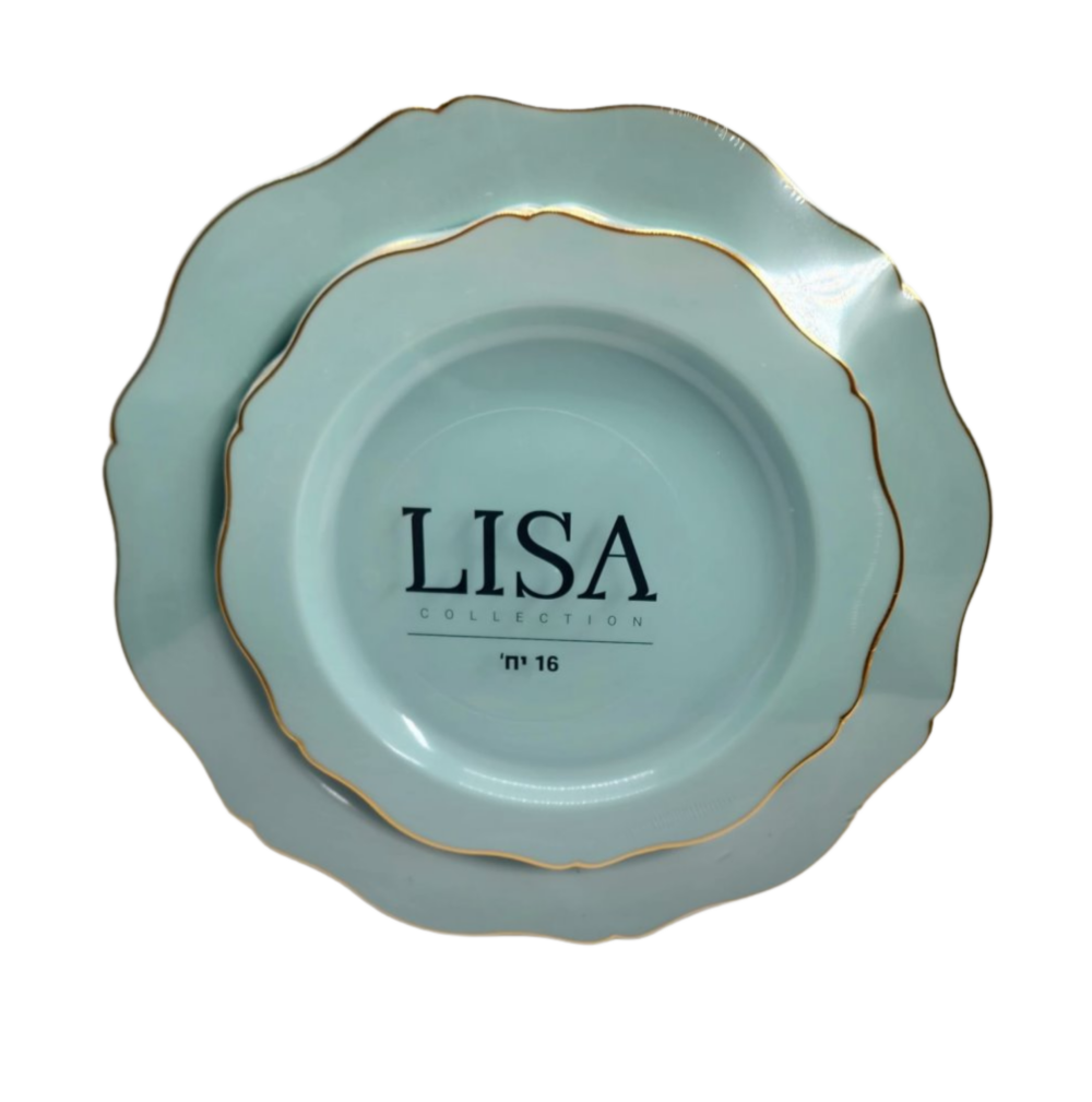 סט צלחות יוקרתיות דגם LISA - בצבע מנטה עם עיטורי זהב