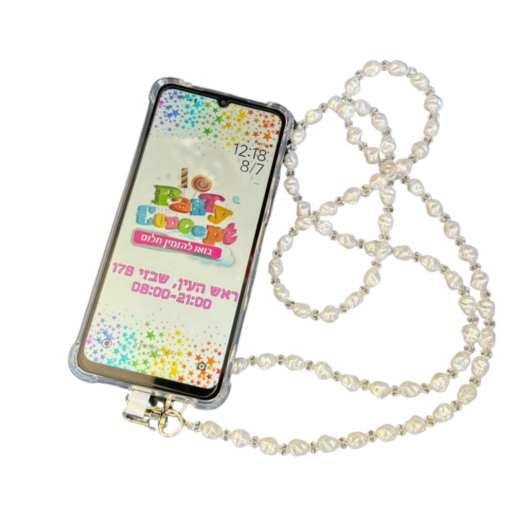 שרשרת פנינים ואבנים לפלאפון ללא דבק! - מתאים לכל סוגי הפלאפונים