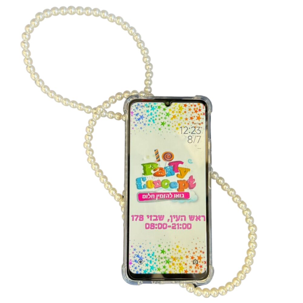 שרשרת פנינים עגולות לפלאפון ללא דבק! - מתאים לכל סוגי הפלאפונים