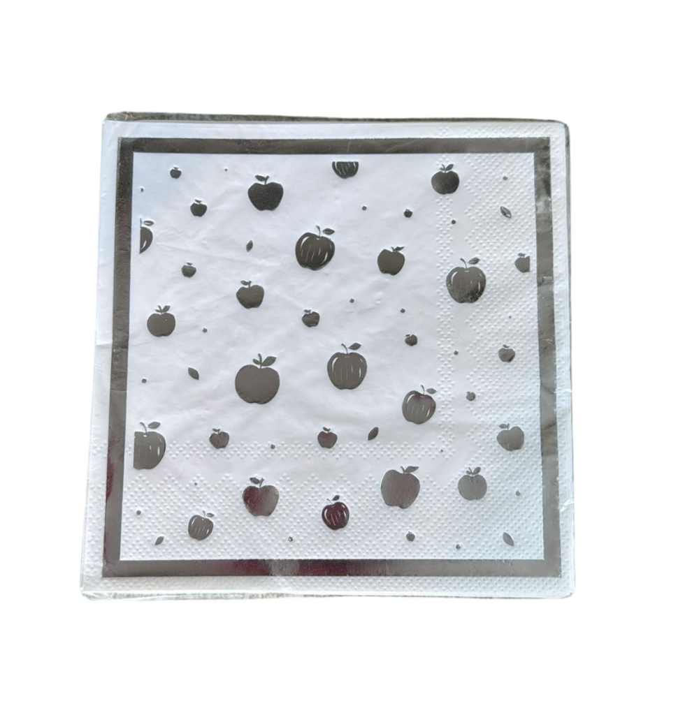 מארז 16 מפיות עם עיטורי תפוחים ורימונים לאווירת החג - כסף