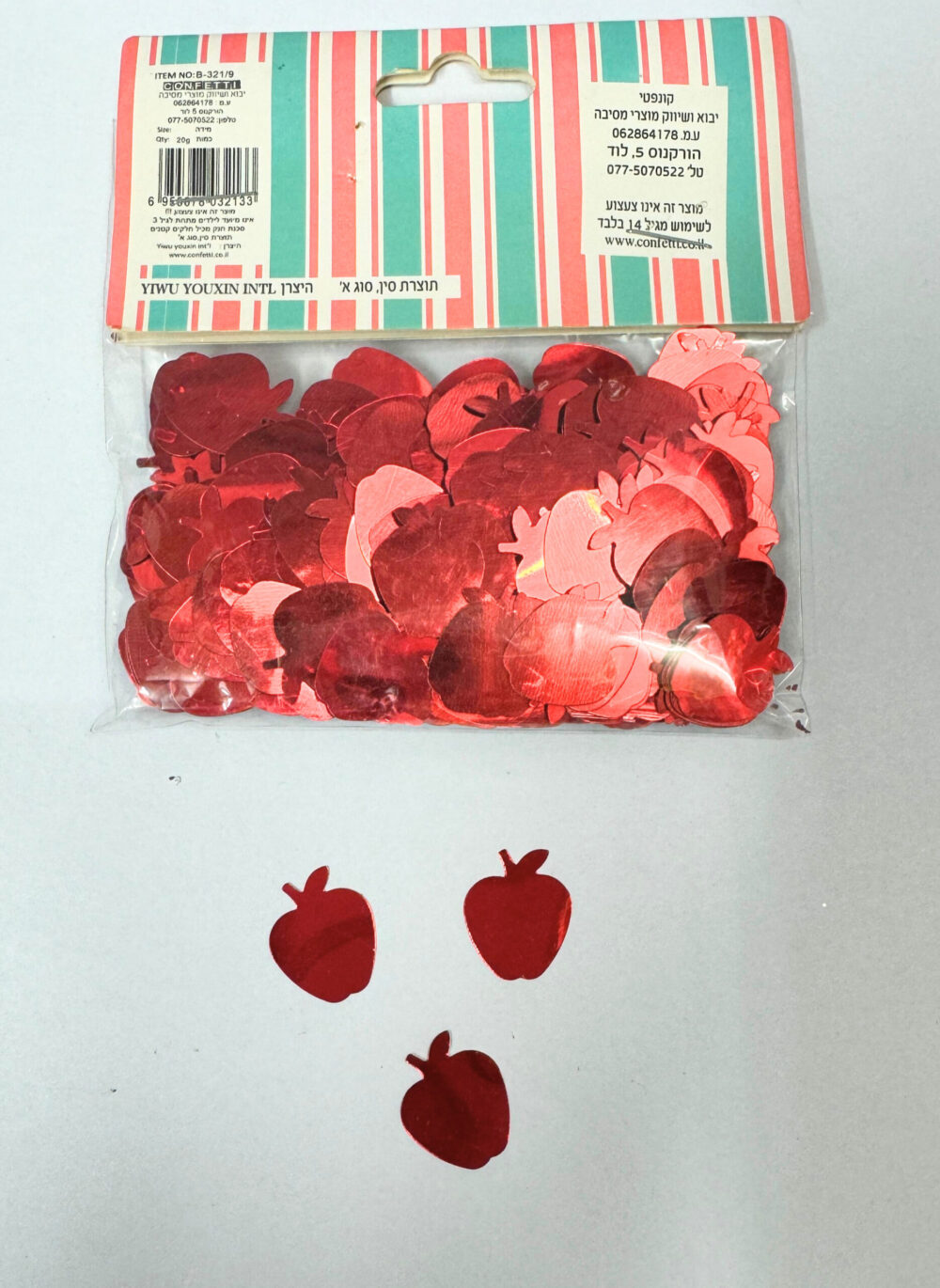 קונפטי לעיצוב ויצירה שולחן חג ראש השנה - תפוח בצבע אדום